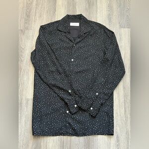 Officine Generale Men’s Dress Shirt - Black/White Dot, Sz M